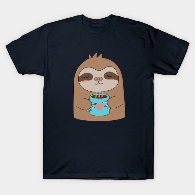 Cute Coffee Sloth T-Shirt T-Shirt by happinessinatee